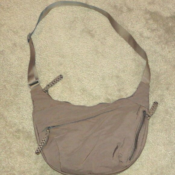 Nylon Gray/Taupe Unisex Crescent Shape Hobo Crossbody Messenger Tote Bag - Picture 4 of 16